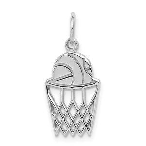 10K White Gold Genuine Sports Basketball and Net Charm